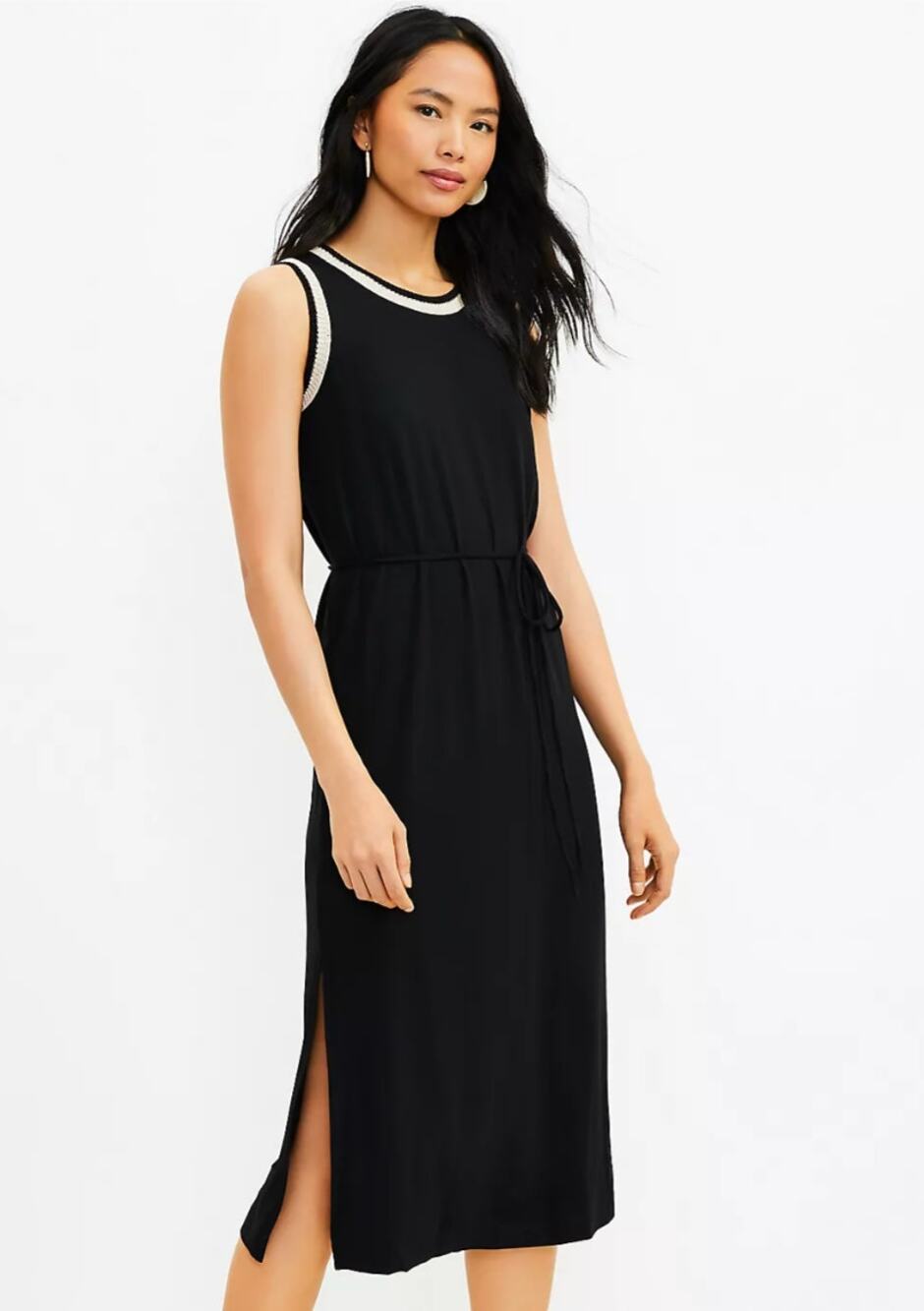 LOFT Black Crochet Trim Midi Dress // XS